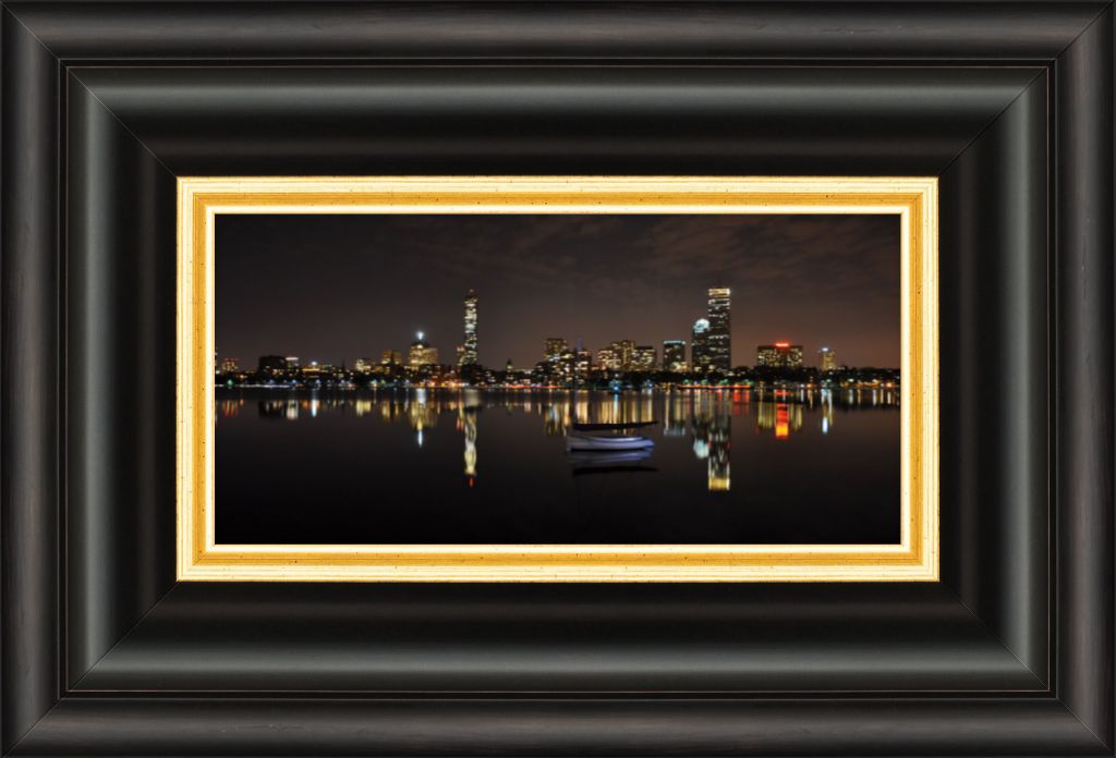 Boston Skyline at Night - Wall Art - Framed Panoramic Photograph