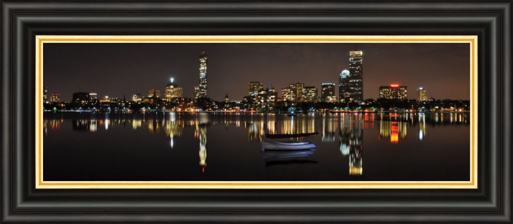 Boston Skyline at Night - Wall Art - Framed Panoramic Photograph