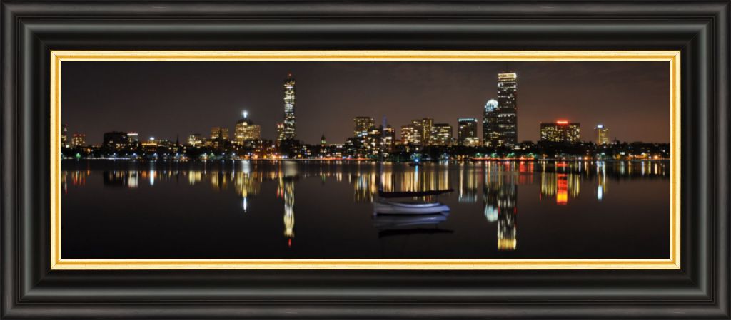 Boston Skyline at Night - Wall Art - Framed Panoramic Photograph