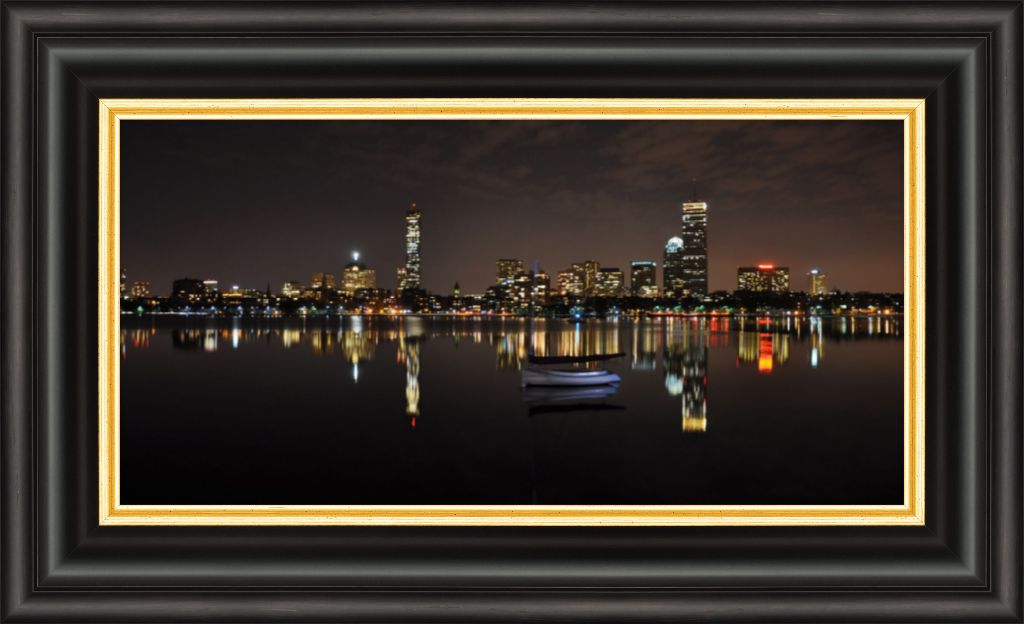 Boston Skyline at Night - Wall Art - Framed Panoramic Photograph
