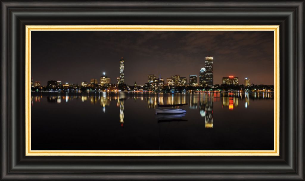 Boston Skyline at Night - Wall Art - Framed Panoramic Photograph