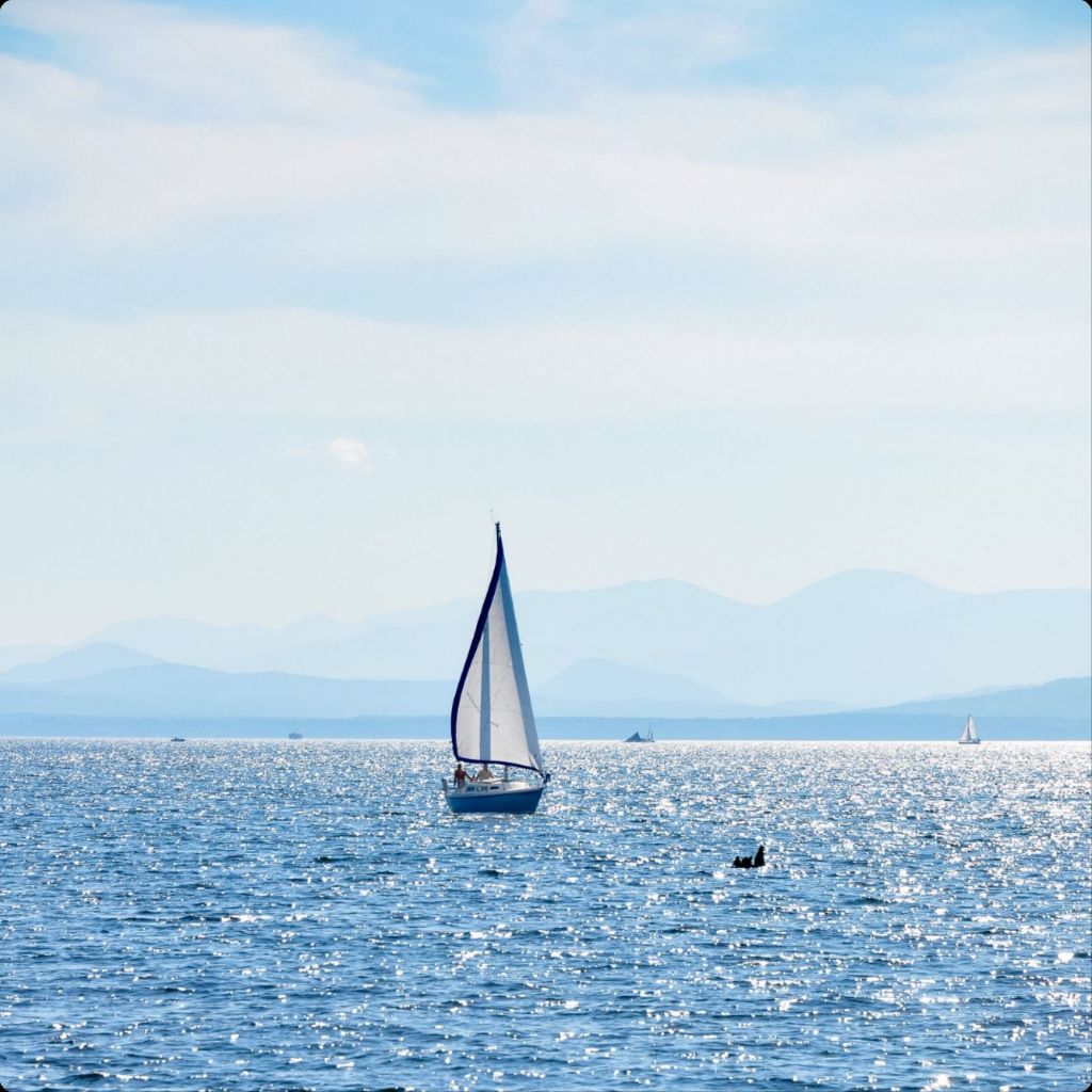 Sailboat on Lake Champlain - Photograph Printed on Metal