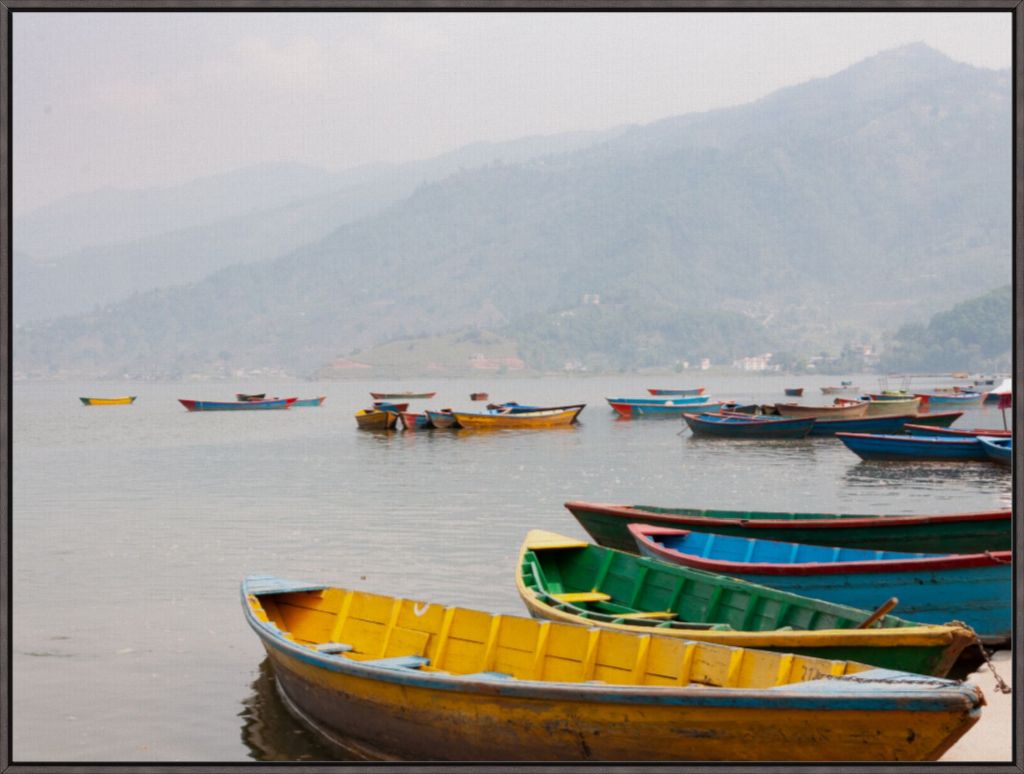 Boats on Phewa Lake, Pokhara, Nepal - Framed Canvas