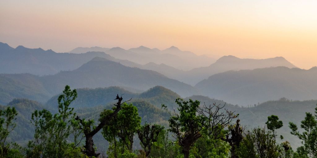 Panoramic Sunset over Himalaya Mountains by Leah Ramuglia